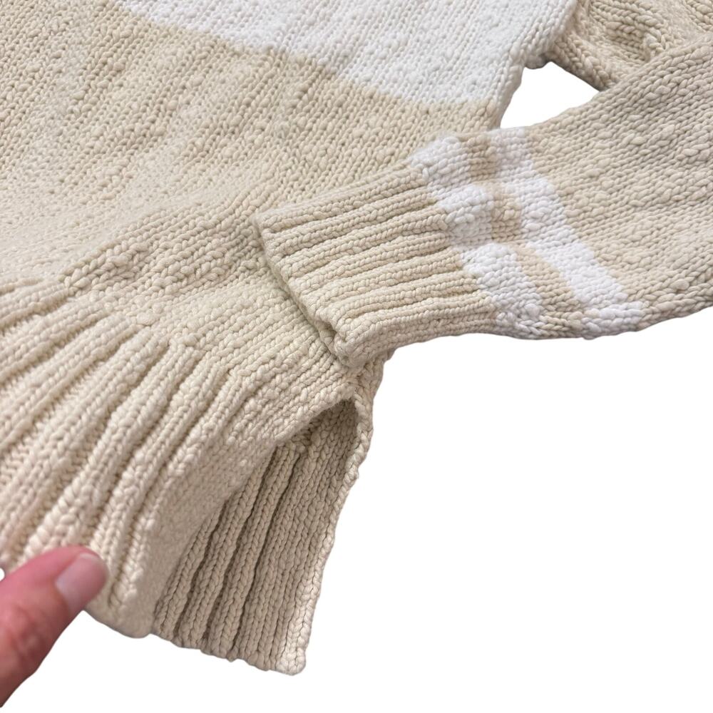 Gap Women’s woven crewneck sweater, beige/tan and white colorblock, XL - Picture 2 of 5